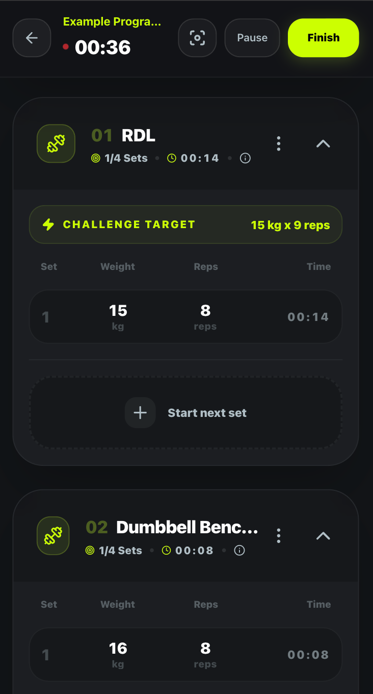 TrainFlow mobile workout session